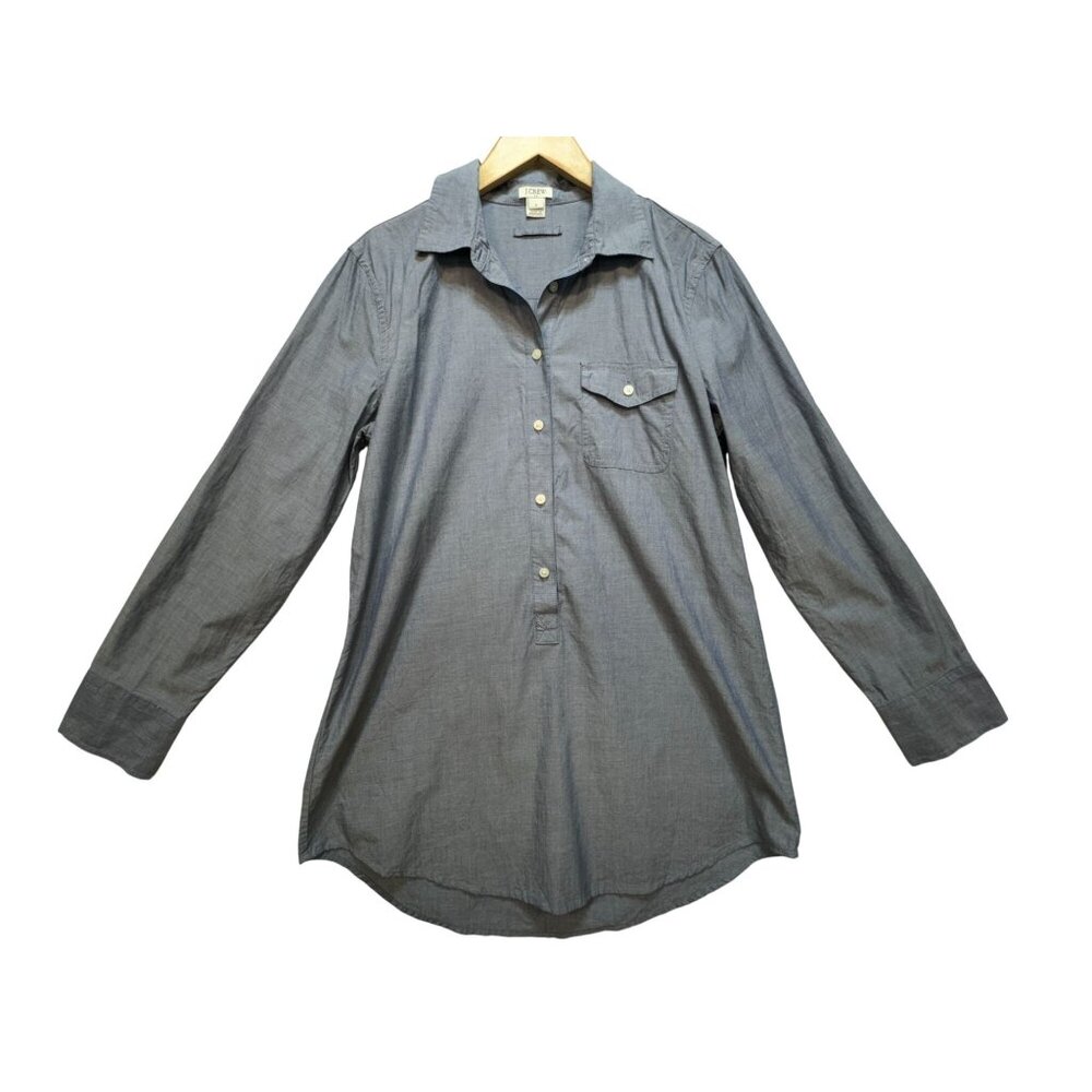 J. Crew Chambray Tunic Shirt Womens Small Blue Long Sleeve Button Front Casual
